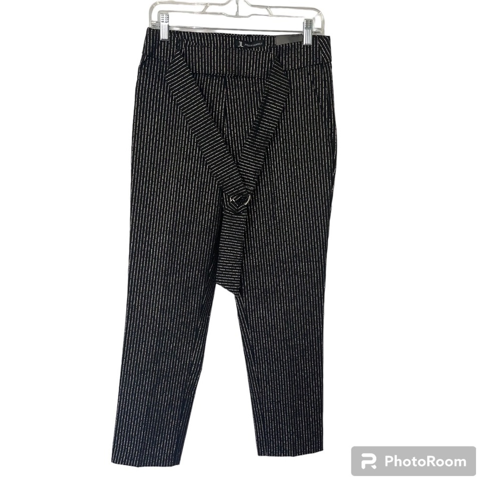 Jules & Leopold Black/Metallic Stripe Belted Dress Ankle Length Pants